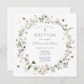 Invitation Baptême Fleur sauvage Delicate Violet (Devant / Derrière)