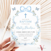 Invitation Baptême Fleur sauvage Floral Bow bleu