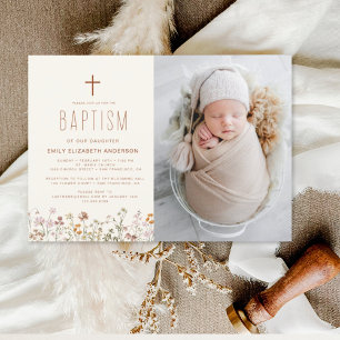 Invitation Baptême fleur sauvage Jardin Photo En Fleur