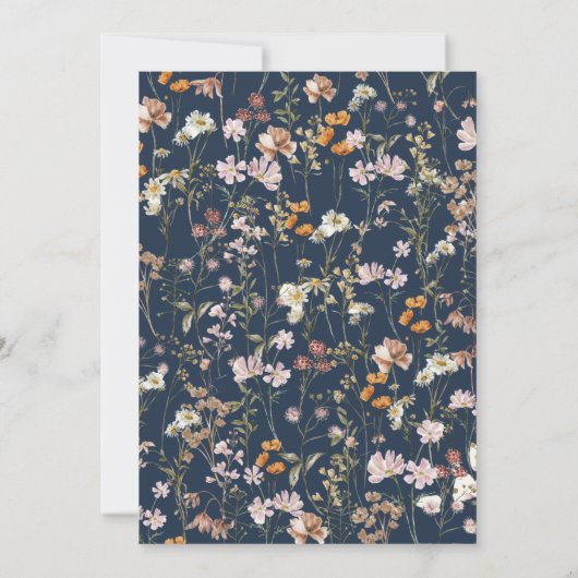 Invitation Baptême Fleur sauvage Marine Bleu Script (Dos)