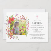Invitation Baptême Fleur sauvage ou baptême d'Aquarelle (Devant)