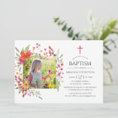 Invitation Baptême Fleur sauvage ou baptême d'Aquarelle (Debout devant)