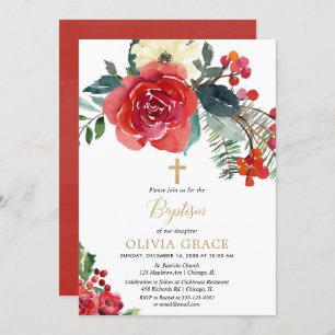 Invitation Baptême fleuri et élégant