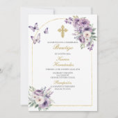 Invitation Baptême fleuri violet espagnol (Devant)