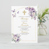 Invitation Baptême fleuri violet espagnol (Debout devant)