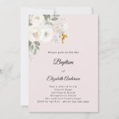 Invitation Baptême fleurs blanches rose fille (Devant)