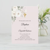 Invitation Baptême fleurs blanches rose fille (Debout devant)