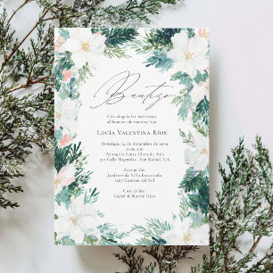Invitation Baptême Fleurs d'Hiver Poinsettia Baptême Espagnol