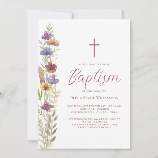 Invitation Baptême floral (Devant)