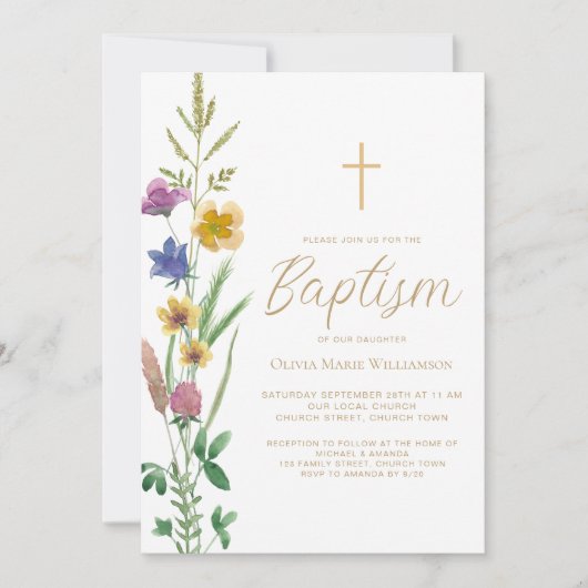Invitation Baptême floral (Devant)
