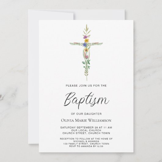 Invitation Baptême Floral (Devant)