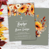 Invitation Baptême floral à automne vert