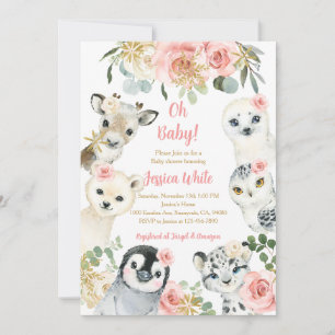 Invitation Baptême Floral Animaux Flocons de Neige Bébé
