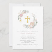 Invitation Baptême floral assez rose de la guirlande | (Devant)