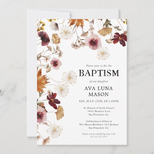 Invitation Baptême Floral Baptême Boho de Bourgogne (Devant)