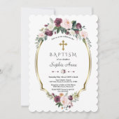 Invitation Baptême Floral Baptême Bourgogne Or Charme (Devant)