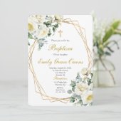 Invitation Baptême floral blanc (Debout devant)