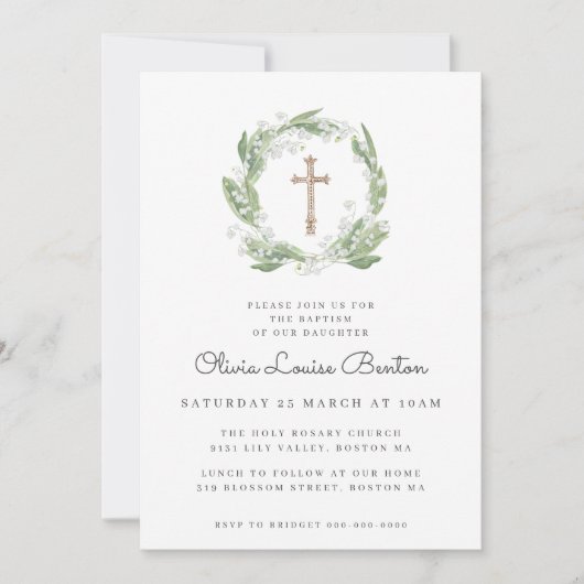 Invitation Baptême Floral Blanc (Devant)