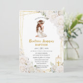 Invitation Baptême Floral Blanc Brisant Priant Fille (Debout devant)