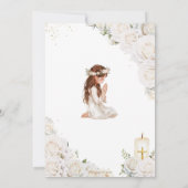 Invitation Baptême Floral Blanc Brisant Priant Fille (Dos)