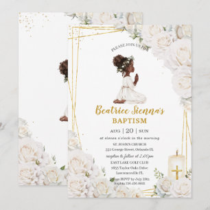 Invitation Baptême floral blanc chic Christening Prier Girl
