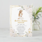 Invitation Baptême floral blanc chic Christening Prier Girl (Debout devant)