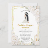 Invitation Baptême floral blanc chic Christening Prier Girl (Devant)