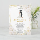 Invitation Baptême floral blanc chic Christening Prier Girl (Debout devant)