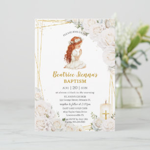 Invitation Baptême floral blanc chic Christening Prier Girl