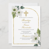 Invitation Baptême floral blanc espagnol (Devant)