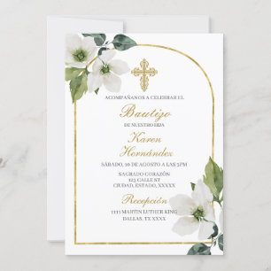 Invitation Baptême floral blanc espagnol