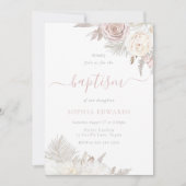 Invitation Baptême floral blanc et ivoire (Devant)