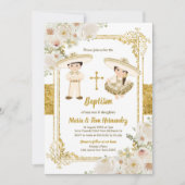 Invitation Baptême Floral Blanc Mexicain Fiesta Twin (Devant)