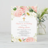 Invitation Baptême floral blanc rose pâle 1er anniversaire (Debout devant)