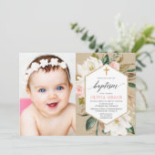 Invitation Baptême floral blanc roux kraft (Debout devant)