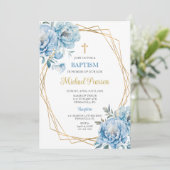 Invitation Baptême floral bleu (Debout devant)