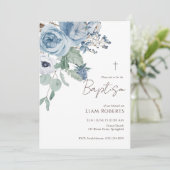 Invitation Baptême floral bleu (Debout devant)