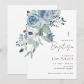 Invitation Baptême floral bleu (Devant / Derrière)