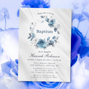 Invitation Baptême floral bleu