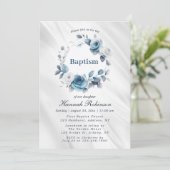 Invitation Baptême floral bleu (Debout devant)