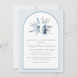 Invitation baptême floral bleu arc moderne