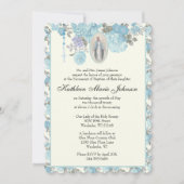 Invitation Baptême floral bleu Christening Vierge Marie (Devant)