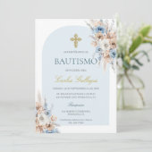 Invitation Baptême floral bleu clair (Debout devant)