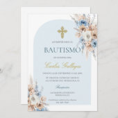 Invitation Baptême floral bleu clair (Devant / Derrière)