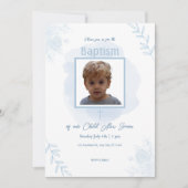 Invitation Baptême floral bleu - classique et élégant (Devant)