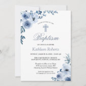 Invitation Baptême floral bleu Dusty Baptême (Devant)