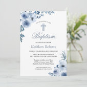 Invitation Baptême floral bleu Dusty Baptême (Debout devant)