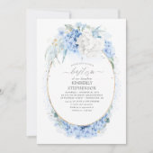 Invitation Baptême floral bleu et blanc Dusty (Devant)