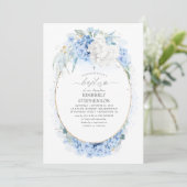 Invitation Baptême floral bleu et blanc Dusty (Debout devant)
