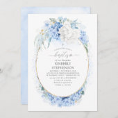 Invitation Baptême floral bleu et blanc Dusty (Devant / Derrière)